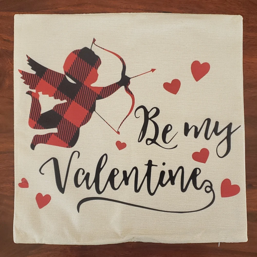 Valentine's Day 18x18 Pillow Cover Red & Black Heart Farmhouse Holiday Decor